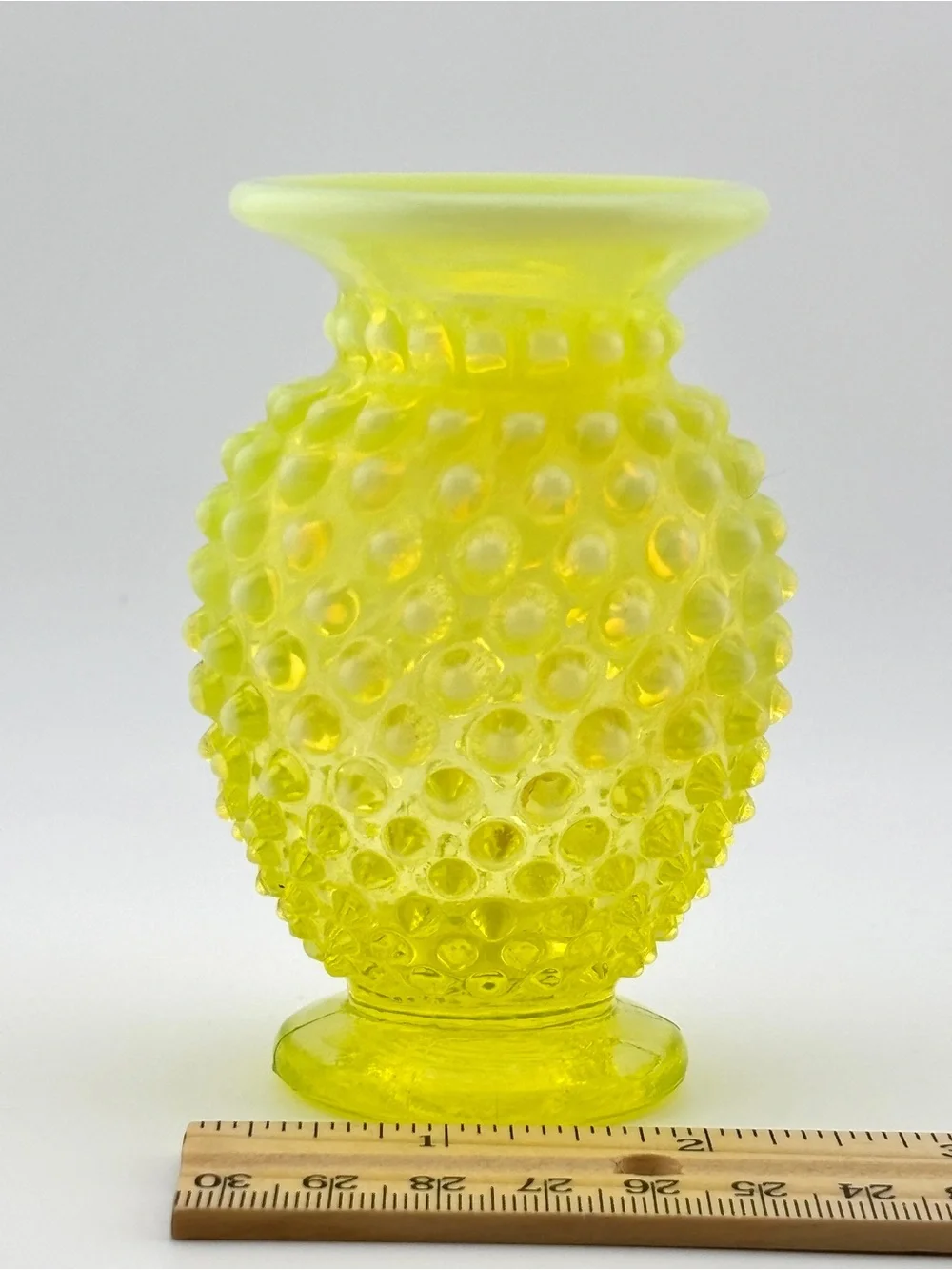 Vintage Fenton Topaz Opalescent Hobnail Vaseline Glass Bud Vase